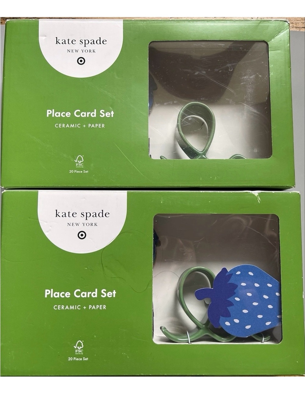 kate spade Kids Place Card Set in Green with Blue Strawberry Accents